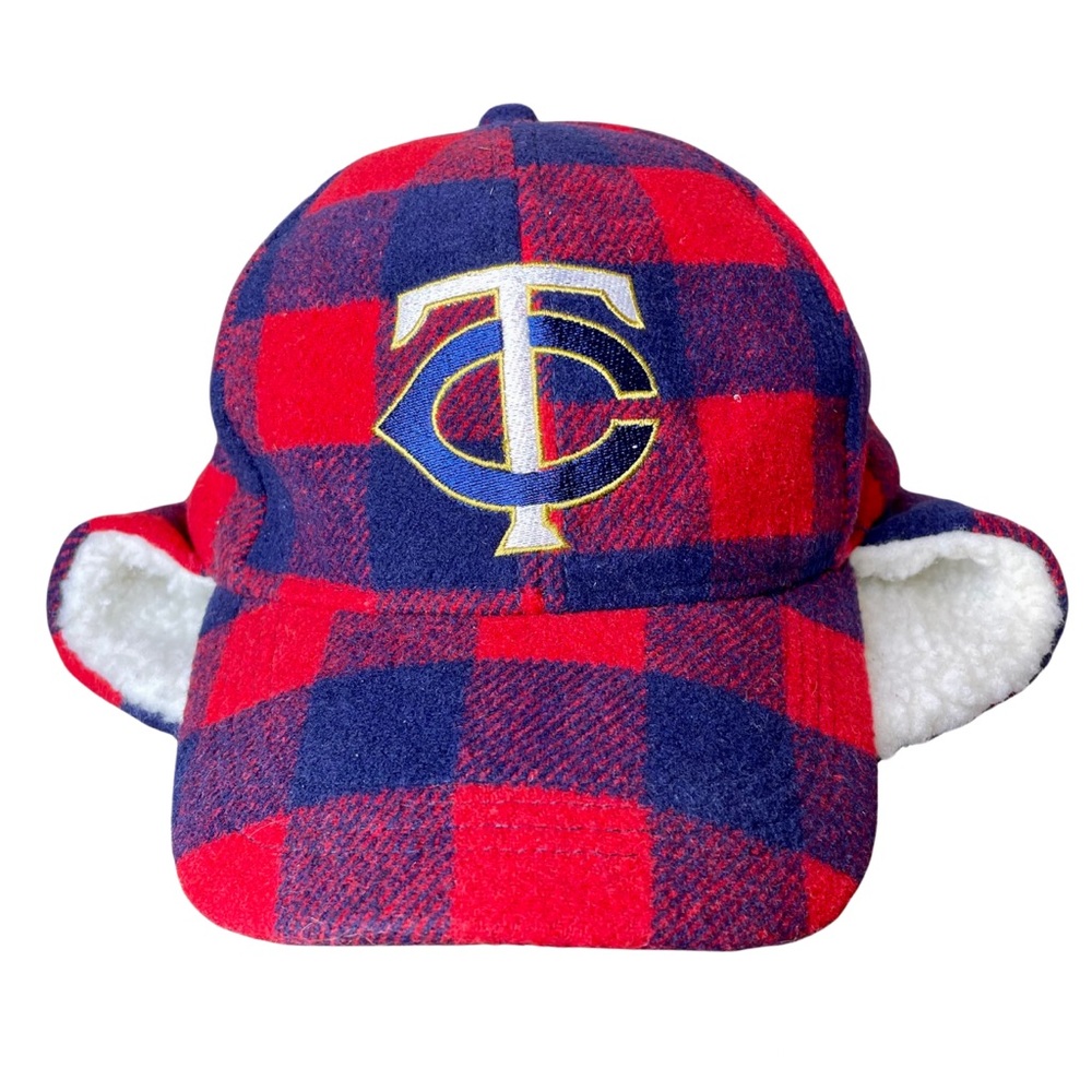 Minnesota Twins Baseball Cap Hat Plaid Red Navy Ear Flaps